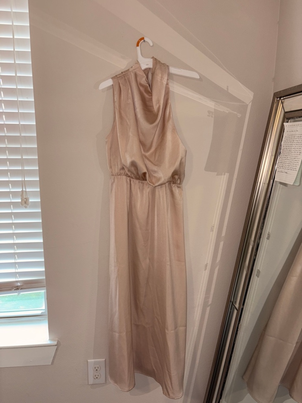 Sleeveless Satin Maxi Dress in Champagne Cowl Neck
